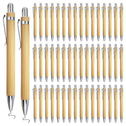 LEKEFETO Holz Druckkugelschreiber: 50 Stück Bambus Holz-Kugelschreibern Set, Bambus Kugelschreiber Schreibgerät mit Nachhaltig, Natur Umweltfreundlich Plastikfreier für Den Büroalltag und Zuhause von LEKEFETO