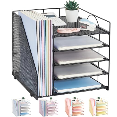 LEKETREE Schreibtisch-Organizer mit 5-stöckigem Papier-Briefablage und Aktenhalter, Schreibtischzubehör für Bürobedarf und Arbeitsplatz, Schwarz von LEKETREE