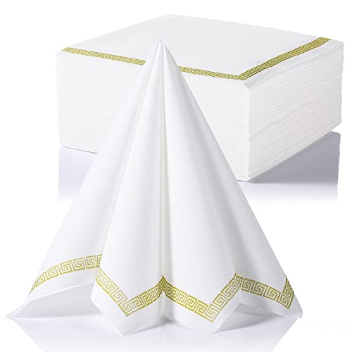 LEKOCH 50 pcs Einweg Hochwertige Servietten Stoffähnlich Weiß mit Elegantes Design, Airlaid Servietten 40x40 Weiß Für Hochzeit Premium QUALITÄT von LEKOCH