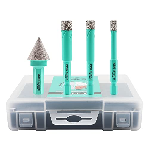 Diamant Bohrkrone Fliesenbohrer Set LEKOMESH - 3pcs 6/8/10MM Diamantbohrer & 1pc 20MM Diamant-Fasenbohrer mit Sechskant-schaft,Porzellanfliesen Bohrer für Keramik Marmor Granit Stein Quarz Diamant Bohrkrone Fliesenbohrer Set LEKOMESH - 3pcs 6/8/10MM Diamantbohrer & 1pc 20MM Diamant-Fasenbohrer mit Sechskant-schaft,Porzellanfliesen Bohrer für Keramik Marmor Granit Stein Quarz von LEKOMESH