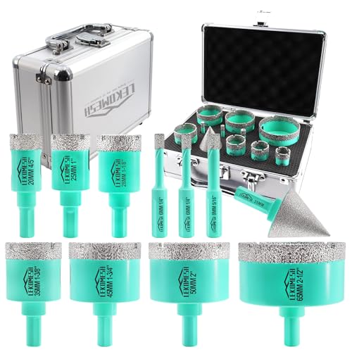LEKOMESH Diamant Bohrkrone Kit - 11-teilig (6/6/8/20/25/28/35/45/50/65mm + 35mm Fasenfräser) Lochsäge Mit Dreieck Schaft Für Porzellan, Keramik, Fliesen, Marmor, Granit, Stein, Quarz von LEKOMESH