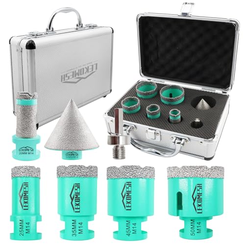 LEKOMESH Diamant Fliesenbohrer Set - 7pcs (20mm Bohren Fräsen+25/35/45/50mm+50mm Diamant Fasenfräser+Adapter) Für Porzellan Keramik Fliesen Marmor Granit Stein Quarz von LEKOMESH