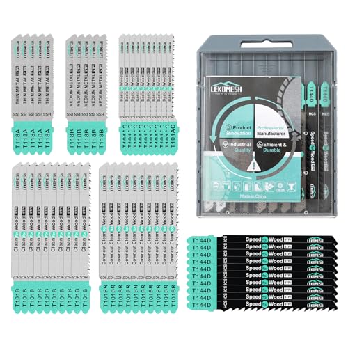 LEKOMESH 50 Stück Stichsägeblätt Set - T-Schaft Stichsägeblätter für Holzbearbeitungswerkzeug für Schneiden von Holz, Metal von LEKOMESH