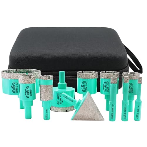LEKOMESH Diamant Fliesenbohrer Bohrkrone Kit - 11stück (6/8/10/25/28/32/35/45/65mm+20mm Bohren Fräsen+50mm Fasenfräser) Lochsäge mit Dreieck Schaft Für Porzellan Keramik Fliesen Marmor Granit von LEKOMESH