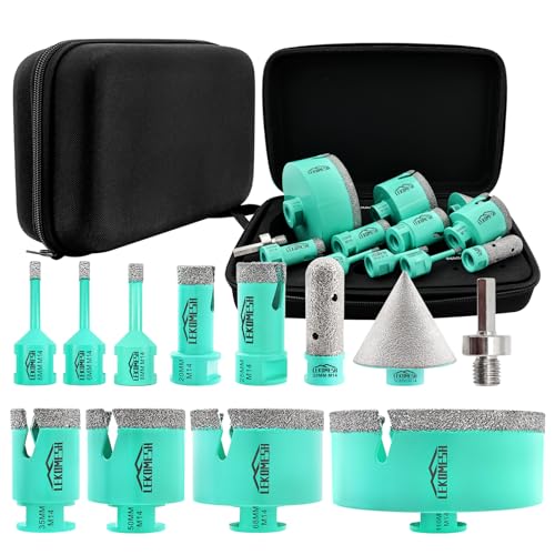 LEKOMESH Diamant Fliesenbohrer Bohrkrone Kit - 12stück (6/6/8/20/25/35/50/68/110mm+20mm Diamant Fingerfräser+50mm Fasenfräser+Adapter) Lochsäge Für Porzellan Keramik Fliesen Marmor Granit von LEKOMESH