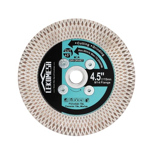 LEKOMESH Diamant Fliesenscheibe 115mm - Diamant Trennscheibe Doppelseitige zum Schneiden Schleifen von Porzellan Keramik Fliesen Marmor Granit Kunststein, M14 Gewinde, X-Masche LEKOMESH Diamant Fliesenscheibe 115mm - Diamant Trennscheibe Doppelseitige zum Schneiden Schleifen von Porzellan Keramik Fliesen Marmor Granit Kunststein, M14 Gewinde, X-Masche von LEKOMESH