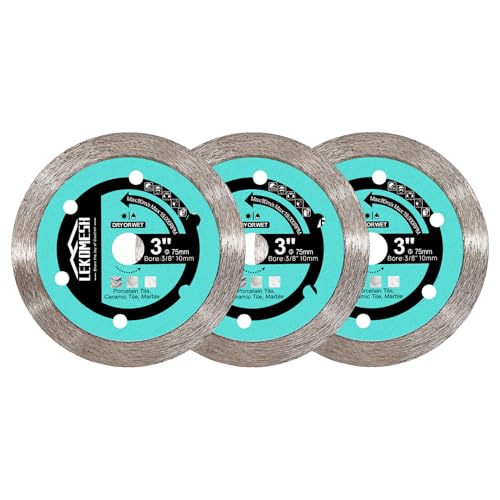 LEKOMESH Diamant-Fliesenscheibe 75mm x 10mm - 3Stück Diamant Trennscheibe Fliesenscheibe für Fliesen mit Durchgehendem Rand zum Schneiden von Keramischen Porzellanfliesen, Marmor, Granit, Quarz von LEKOMESH