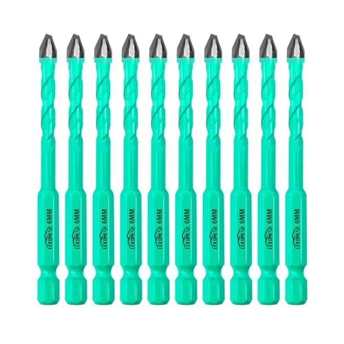LEKOMESH Fliesenbohrer Glasbohrer Betonbohrer Set - 10 Stück 6mm Hartmetallbohre für Holz, Kunststoff, Mauerwerk, Keramikfliesen, Marmor, Glas, Schnellwechsel-Sechskant-Schaft LEKOMESH Fliesenbohrer Glasbohrer Betonbohrer Set - 10 Stück 6mm Hartmetallbohre für Holz, Kunststoff, Mauerwerk, Keramikfliesen, Marmor, Glas, Schnellwechsel-Sechskant-Schaft von LEKOMESH