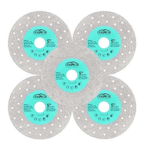 LEKOMESH Steinplatten Schleifscheibe Diamantscheibe 125MM - Glasschneidescheibe (5 Stück) Granit-Trennblatt Diamantschleifscheibe für Steinplatten Stein Fliesen Marmor Granit Glas Diamant-Sägeblätter von LEKOMESH