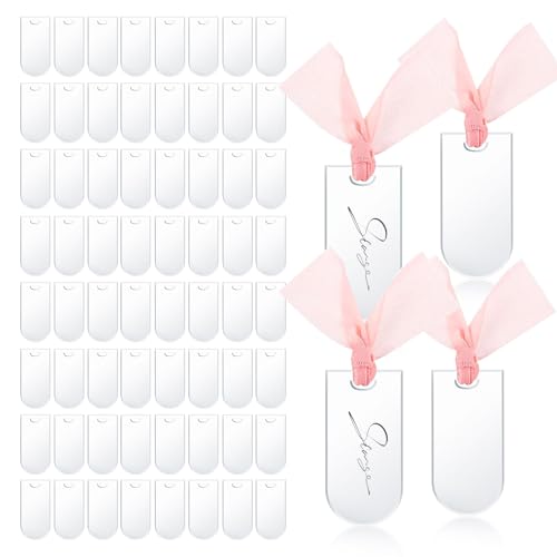 LELE LIFE 80 Stück Acryl-Tischkarten mit Bändern, DIY-Hochzeitsschilder, blanko, Namensschilder, reservierte Schilder für Tischnummern, Stuhl, Sitzetikett, Dinner-Party, transparent von LELE LIFE
