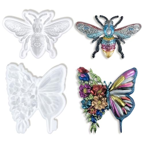 LELE LIFE Silikonharz-Formen mit Schmetterlings- und Bienen-Motiv, große 3D-Tier-Epoxidharz-Formen zum Aufhängen an der Wand, Desktop-Dekoration, Schokoladenkuchen, Fondant, Dekoration, 2 Stück LELE LIFE Silikonharz-Formen mit Schmetterlings- und Bienen-Motiv, große 3D-Tier-Epoxidharz-Formen zum Aufhängen an der Wand, Desktop-Dekoration, Schokoladenkuchen, Fondant, Dekoration, 2 Stück von LELE LIFE