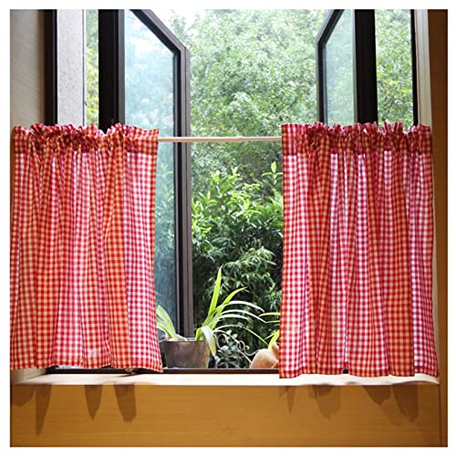 Scheibengardine Rot-weiß Karierter Bistrogardine, amerikanisches Landhaus-Baumwoll-Küche Kurzgardine, rustikaler Bauernhaus-Privatsphäre Gardine, 2 Paneele (Color : Red Check, Size : WxH 115x70cm/45 Scheibengardine Rot-weiß Karierter Bistrogardine, amerikanisches Landhaus-Baumwoll-Küche Kurzgardine, rustikaler Bauernhaus-Privatsphäre Gardine, 2 Paneele (Color : Red Check, Size : WxH 115x70cm/45 von LELELE STORE