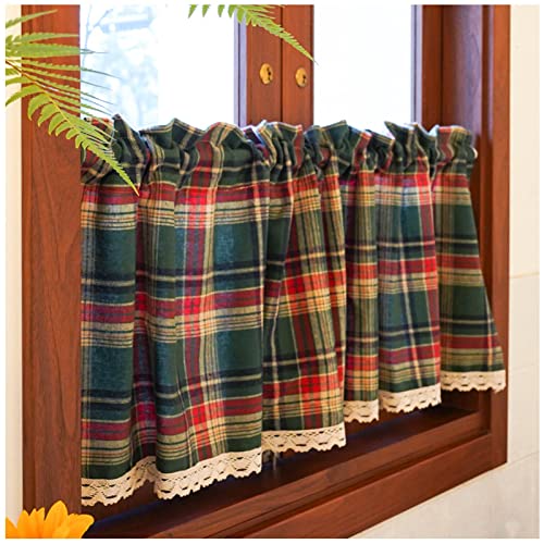 Scheibengardine Schottenmuster Weihnachten, Verdunkelung landhausstil Küche Kurzgardine für Wohnzimmer, Balkon, Halbvorhang für kleine Fenster (Color : Green, Size : WxH 140x40cm/55x16in) von LELELE STORE