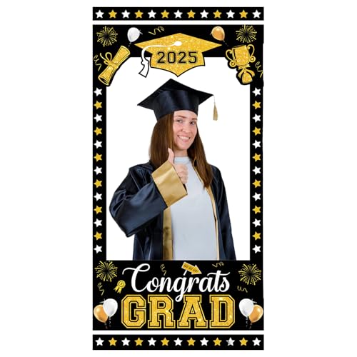 Graduation Deko 2025 Schwarz Gold Abschlussfeier Party Foto Booth Congrats Grad Hintergrund Abschluss Deko für High School College Graduation Deko 2025 Schwarz Gold Abschlussfeier Party Foto Booth Congrats Grad Hintergrund Abschluss Deko für High School College von LELEWANGLUO