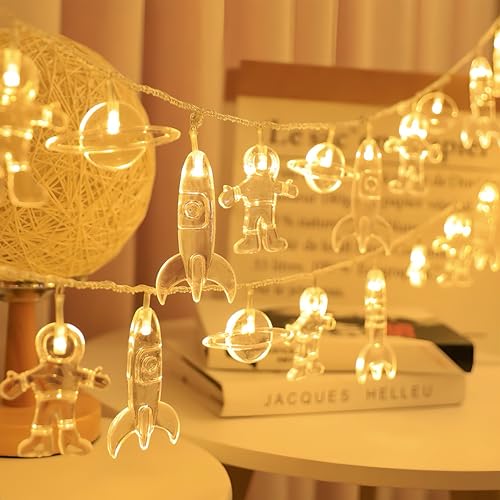 LELYFIT Astronaut Planet Kinderzimmer Feenlicht, 3.0M 20 LED Kupferdraht Mikrolichter, 2 Modi Innen-/Außen Feenlicht Kupferdraht Dekorative Beleuchtung von LELYFIT