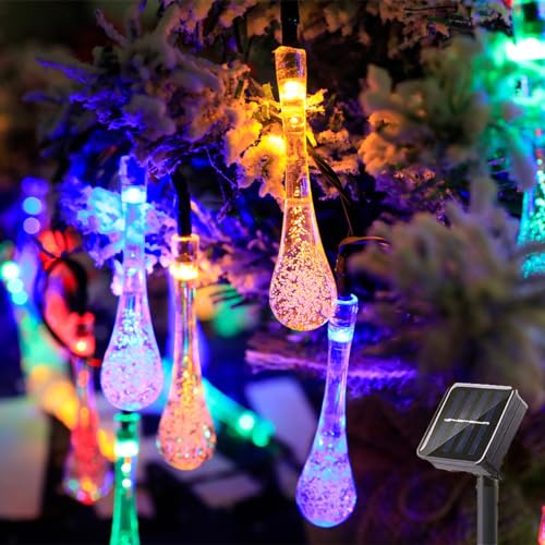 LELYFIT Solar-Lichterkette für Außen, Weihnachtsdeko 5M Länge mit 20 LED, Fensterdeko Weihnachten Wassertropfen, Weihnachten, Party, Hochzeit, Balkon, Lichterketten Innen Außen(5M, Bunt) von LELYFIT