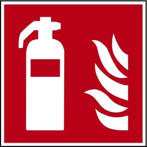 LEMAX® Aufkleber Brandschutzzeichen, Feuerlöscher F001 DIN EN ISO 7010 Folie selbstklebend, langnachleuchtend rot/weiß 300x300mm von LEMAX