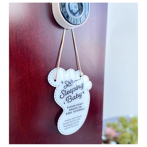 Kleines Baby Schlafendes Hängeschild, Aufschrift "Do Not Knock Or Ring The Bell", Türhänger für Babyzimmer, Kinderzimmer, Haustür (Fuß) von LEMBANG
