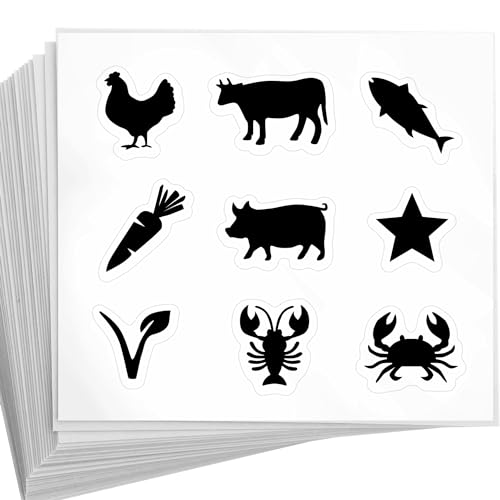 LEMBANG 50 Blatt (450 Stück) Meal Choice Aufkleber, Mahlzeitenauswahl, Aufkleber für Tischkarten, Huhn, Rind, Fisch usw. (schwarz) von LEMBANG