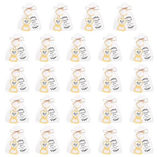 LEMCC Herzförmige Flaschenöffner, Dankes-Flaschenöffner-Schlüsselanhänger, Hochzeits-Flaschenöffner-Geschenke, Bierflaschenöffner mit Dankeskarten und Organzabeutel,(Gold-24) von LEMCC