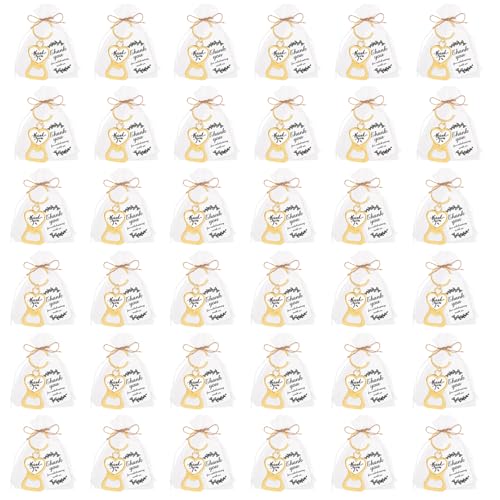 LEMCC Herzförmige Flaschenöffner, Dankes-Flaschenöffner-Schlüsselanhänger, Hochzeits-Flaschenöffner-Geschenke, Bierflaschenöffner mit Dankeskarten und Organzabeutel,(Gold-36) von LEMCC