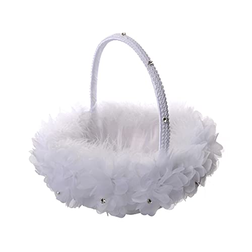 LEMCC Weißer Blumenmädchenkorb Hochzeit Feder Blumenkorb mit Griffen Eier Süßigkeiten Korb für Hochzeitszeremonie Party Dekoration LEMCC Weißer Blumenmädchenkorb Hochzeit Feder Blumenkorb mit Griffen Eier Süßigkeiten Korb für Hochzeitszeremonie Party Dekoration von LEMCC