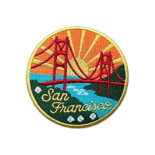 LEMEPINZ (Kreis) Golden Gate Bridge 7,6 cm Stickerei-Aufnäher, zum Aufbügeln/Aufnähen, Reise-Flicken, Stoffflicken für Kleidung, Rucksäcke, Hüte, Reisezubehör, Geschenke von LEMEPINZ