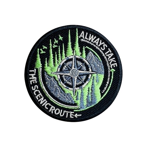LEMEPINZ Always Take The Scenic Route 7,6 cm Stickerei-Aufnäher, Kompass, zum Aufbügeln oder Aufnähen, Reise-Flicken, Stoffflicken für Kleidung, Rucksäcke, Hüte, DIY-Zubehör, Geschenke von LEMEPINZ