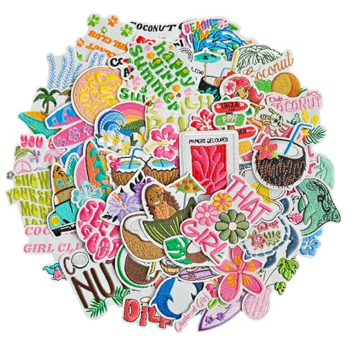 LEMIBK Summer Hawaii Aufnäher zum Aufbügeln, bestickt, zum Aufbügeln oder Aufnähen, für Kleidung, Hut, Rucksack, Jeans, Jacke, Tasche, Socken und mehr, 48 Stück LEMIBK Summer Hawaii Aufnäher zum Aufbügeln, bestickt, zum Aufbügeln oder Aufnähen, für Kleidung, Hut, Rucksack, Jeans, Jacke, Tasche, Socken und mehr, 48 Stück von LEMIBK