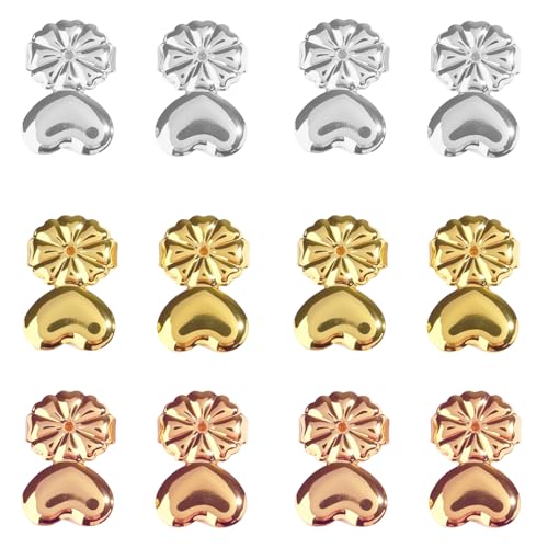 6 Paar Herz-Ohrstecker-Haltern · Ohrring-Sicherungsclips · 3 Farben (Gold, Silber & Roségold) · Edelstahl · Passend für Schwere Ohrringe von LEMLIN