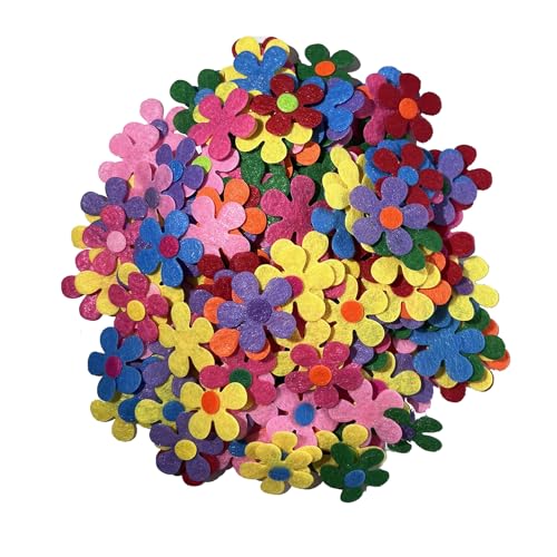 LEMLIN 200 Stück Filzblumen Schaumstoff-Aufkleber in Blumenform,Bunte DIY Häkelblumen,Selbstklebende Stoffblümchen für Basteln,Grußkarten,Scrapbooking,Textil-Deko von LEMLIN