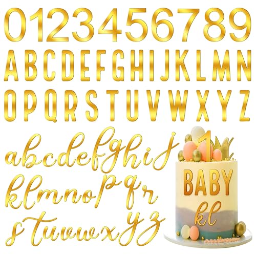 124 Stück Buchstaben für Torte, Goldene Tortendeko, Gold Acryl Spiegelbuchstaben für Torte Deko Zahlen 0-9 und A-Z Großbuchstaben, Kleinbuchstaben a-z für Geburtstag Hochzeit Jubiläum Party Feier von LEMONSTONE