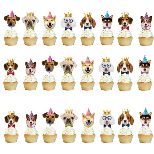 LEMONSTONE 24 Stück Hunde Geburtstag,Hunde Cupcake Topper,Muffin Deko,Hunde Deko,Dog Theme Birthday Decorations,Geburtstag Kuchen Dekoration für Kinder Baby Hunde Party Dekorationen von LEMONSTONE