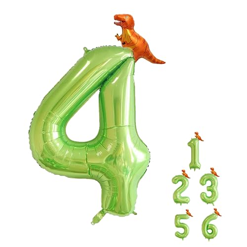 Luftballon 4. Geburtstag, Folienballon 4 mit Dinosaurier, Grün Luftballon 4, Luftballons 4. Geburtstag, Luftballons Geburtstag 4, Zahlen Luftballon, Ballon 4 Geburtstag für Babyparty Geburtstagsdeko von LEMONSTONE