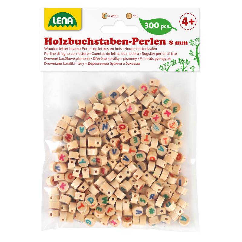 Holzperlen Buchstaben (8X5 Mm) 300-Teilig In Natur/Bunt von LENA®