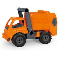 LENA EcoActives Müllwagen Sandfahrzeug rot Führerhaus zum Öffnen und Bespielen, verriegelbarer Müllbehälter mit Mülltonne und Hebel mit Kippfunktion Größe von LENA