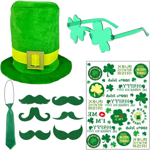 LENOAPHYS St. Patricks Day Zubehör für Frauen, St. Pattys Zubehör, Dekorationen, Partyzubehör, Packungen, Großpackungen, Mütze, grüner Bart Krawatte, Brille, Tattoo-Aufkleber LENOAPHYS St. Patricks Day Zubehör für Frauen, St. Pattys Zubehör, Dekorationen, Partyzubehör, Packungen, Großpackungen, Mütze, grüner Bart Krawatte, Brille, Tattoo-Aufkleber von LENOAPHYS
