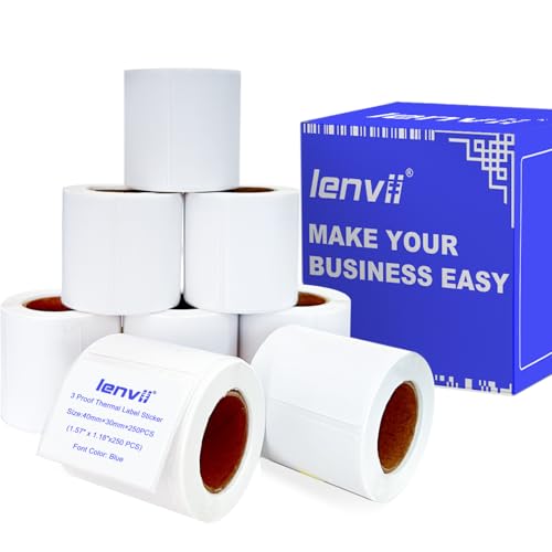 LENVII Blaue Schriftart Thermoetiketten 40x30mm(1.57" x 1.18") 2000 Blatt – 8 Rollen × 250 Etiketten, Wasser-/öl-/kratzfeste Mehrzweck-Selbstklebeetiketten für Zuhause, Büro,Logo,Geschenkbeschriftung von LENVII