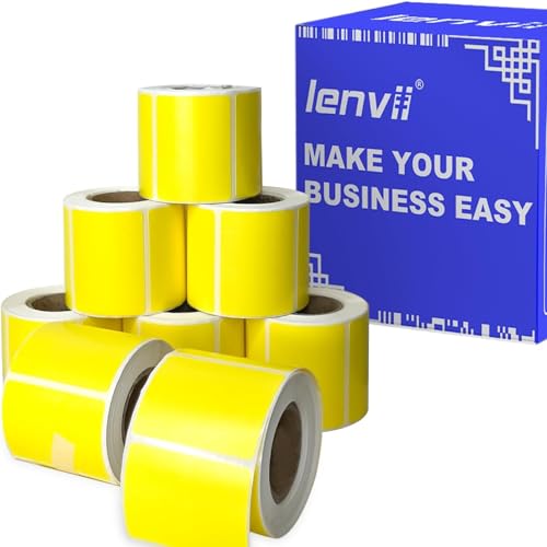 LENVII Gelb Thermoetiketten 40x30 mm (1.57"x1.18") - Barcode-Etiketten mit Schwarzdruck | Reißfest, Wasserdicht & Hitzebeständig | 8 Rollen mit 250 Etiketten Rolle - 2000 Blatt | für Logo,Name,Adresse von LENVII