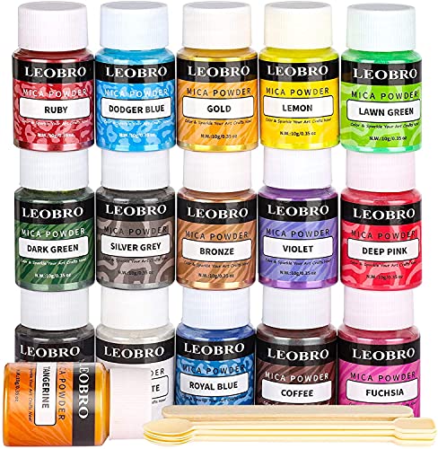 LEOBRO Epoxidharz Farbe, 16er×10G Metallic Mica Pulver mit löffel und Rührstäbchen, Seifenfarbe Pigmente Pulver, Resin Farbe für Epoxidharz, Seife, Gießharz, Badebombe, Kerze, Kosmetik, DIY LEOBRO Epoxidharz Farbe, 16er×10G Metallic Mica Pulver mit löffel und Rührstäbchen, Seifenfarbe Pigmente Pulver, Resin Farbe für Epoxidharz, Seife, Gießharz, Badebombe, Kerze, Kosmetik, DIY von LEOBRO