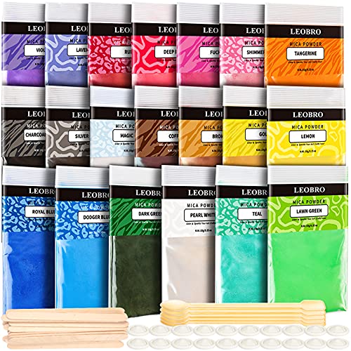 LEOBRO Epoxidharz Farbe 20 Farben, Mica Pulver 200G Metallic Pigmentmit, löffel, Rührstäbchen und Fingerschutz, Mica Powder, Epoxy Resin Farbe für Epoxidharz, Seife, Gießharz, Badebombe, DIY LEOBRO Epoxidharz Farbe 20 Farben, Mica Pulver 200G Metallic Pigmentmit, löffel, Rührstäbchen und Fingerschutz, Mica Powder, Epoxy Resin Farbe für Epoxidharz, Seife, Gießharz, Badebombe, DIY von LEOBRO