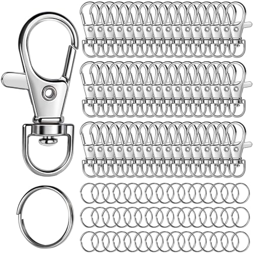 LEOBRO 100 Stück Karabinerverschlüsse und Schlüsselanhänger, Schlüsselanhänger-Set – 50 Schlüsselanhänger-Clips und 50 Schlüsselanhänger-Ringe, für Schlüsselanhänger, Handwerk, Schlüsselbänder von LEOBRO