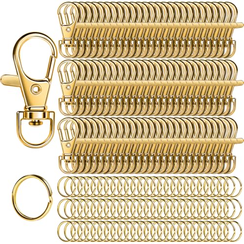 LEOBRO 160 x Karabinerverschlüsse und Schlüsselanhänger, 80 x Schlüsselanhänger-Clips und 80 x Schlüsselanhänger für Schlüsselanhänger, Schlüssel, Schmuckherstellung, Kunsthandwerk, Gold von LEOBRO