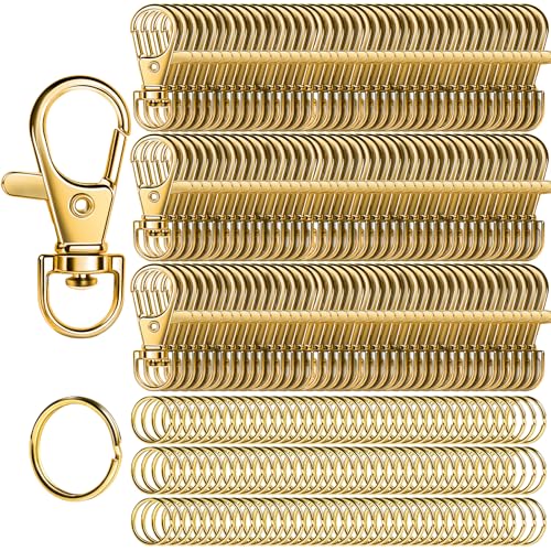 LEOBRO 240 x Karabinerverschlüsse und Schlüsselanhänger, 120 x Schlüsselanhänger-Clips und 120 x Schlüsselanhänger für Schlüsselanhänger, Schlüssel, Schmuckherstellung, Kunsthandwerk, Gold von LEOBRO