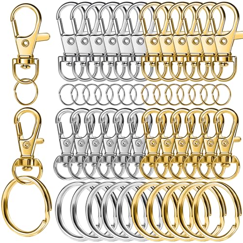 LEOBRO 60 Stück drehbare Karabinerhaken und Schlüsselanhänger, Schlüsselanhänger-Clips und Schlüsselanhänger, für Schlüsselanhänger, Schmuckherstellung, Handwerk, Gold und Silber LEOBRO 60 Stück drehbare Karabinerhaken und Schlüsselanhänger, Schlüsselanhänger-Clips und Schlüsselanhänger, für Schlüsselanhänger, Schmuckherstellung, Handwerk, Gold und Silber von LEOBRO