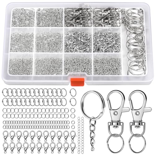 LEOBRO Binderinge, 968-teiliges Schlüsselanhänger-Set, Schmuckherstellungszubehör, Biegeringe für Schmuck, Charms, Schlüsselanhänger-Clips und Schlüsselanhänger für Schlüsselanhänger, Silber LEOBRO Binderinge, 968-teiliges Schlüsselanhänger-Set, Schmuckherstellungszubehör, Biegeringe für Schmuck, Charms, Schlüsselanhänger-Clips und Schlüsselanhänger für Schlüsselanhänger, Silber von LEOBRO