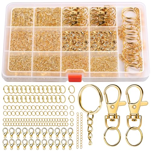 LEOBRO Binderinge, 968-teiliges Schlüsselanhänger-Set, Schmuckherstellungszubehör, Biegeringe für Schmuck, Charms, Schlüsselanhänger-Clips und Schlüsselanhänger für Schlüsselanhänger, Gold LEOBRO Binderinge, 968-teiliges Schlüsselanhänger-Set, Schmuckherstellungszubehör, Biegeringe für Schmuck, Charms, Schlüsselanhänger-Clips und Schlüsselanhänger für Schlüsselanhänger, Gold von LEOBRO