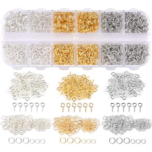 LEOBRO Schraubösennadeln, 600 Stück kleine Ösenhaken und Biegeringe für die Schmuckherstellung, Mini-Augenschrauben zum Basteln, Charms, Schmuck-Schlüsselanhängerherstellung (Gold & Silber & Silber LEOBRO Schraubösennadeln, 600 Stück kleine Ösenhaken und Biegeringe für die Schmuckherstellung, Mini-Augenschrauben zum Basteln, Charms, Schmuck-Schlüsselanhängerherstellung (Gold & Silber & Silber von LEOBRO