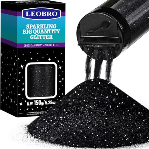 LEOBRO Schwarzer Glitzer 150g Pulver zum Basteln - Feiner Glitter für Bastelarbeiten, Halloween und Harzbecher DIY - Extra Feines Glitzerpulver von LEOBRO