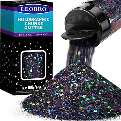 LEOBRO Schwarzer holografischer Glitzer – 160 g, Bastel- und Nagelglitzer für Harz, Epoxid-Becher LEOBRO Schwarzer holografischer Glitzer – 160 g, Bastel- und Nagelglitzer für Harz, Epoxid-Becher von LEOBRO